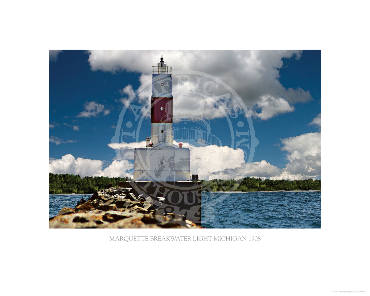 Marquette Breakwater Light Michigan 1908