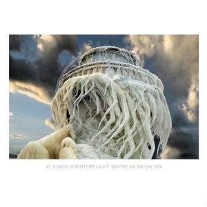 St Joseph North Pier Light Winter Michigan 1906