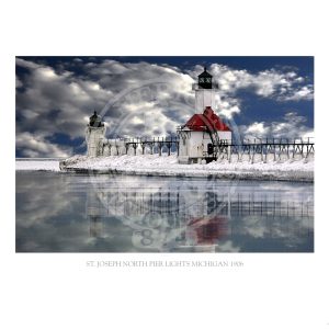 St Joseph North Pier Lights Michigan 1906