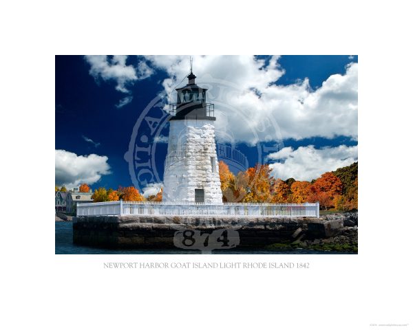 Newport Harbor Goat Island Light Rhode Island 1842