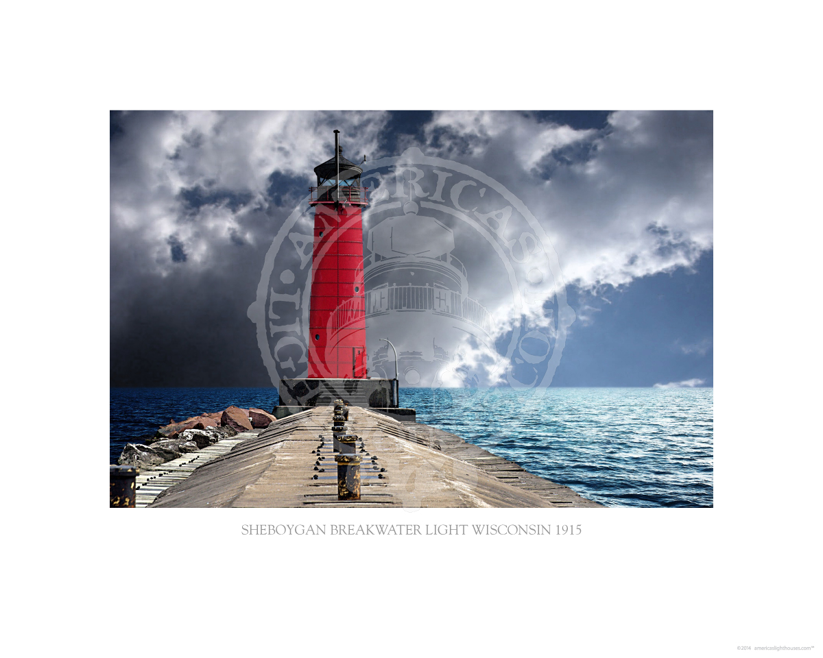 Sheboygan Breakwater Light Wisconsin 1915