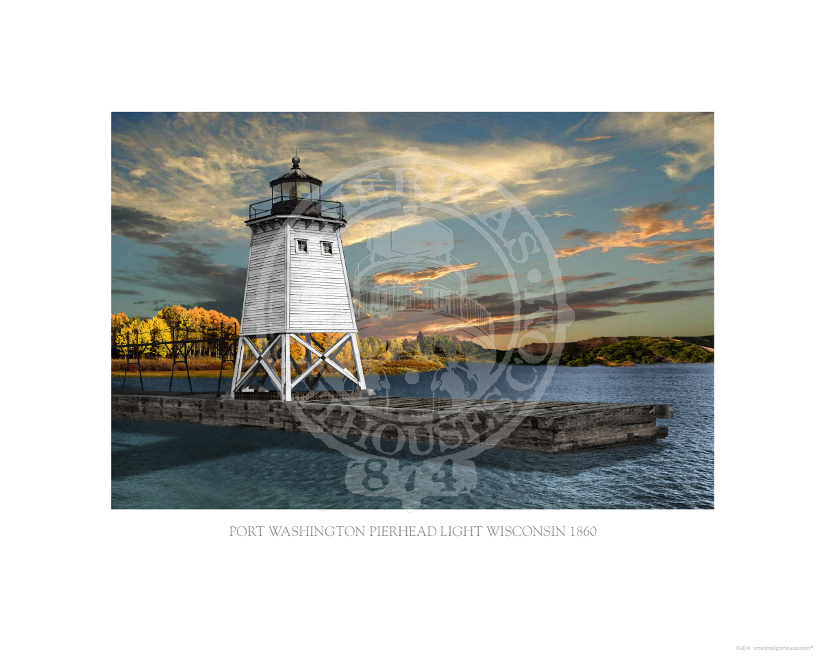 Port Washington Pierhead Light Wisconsin 1860